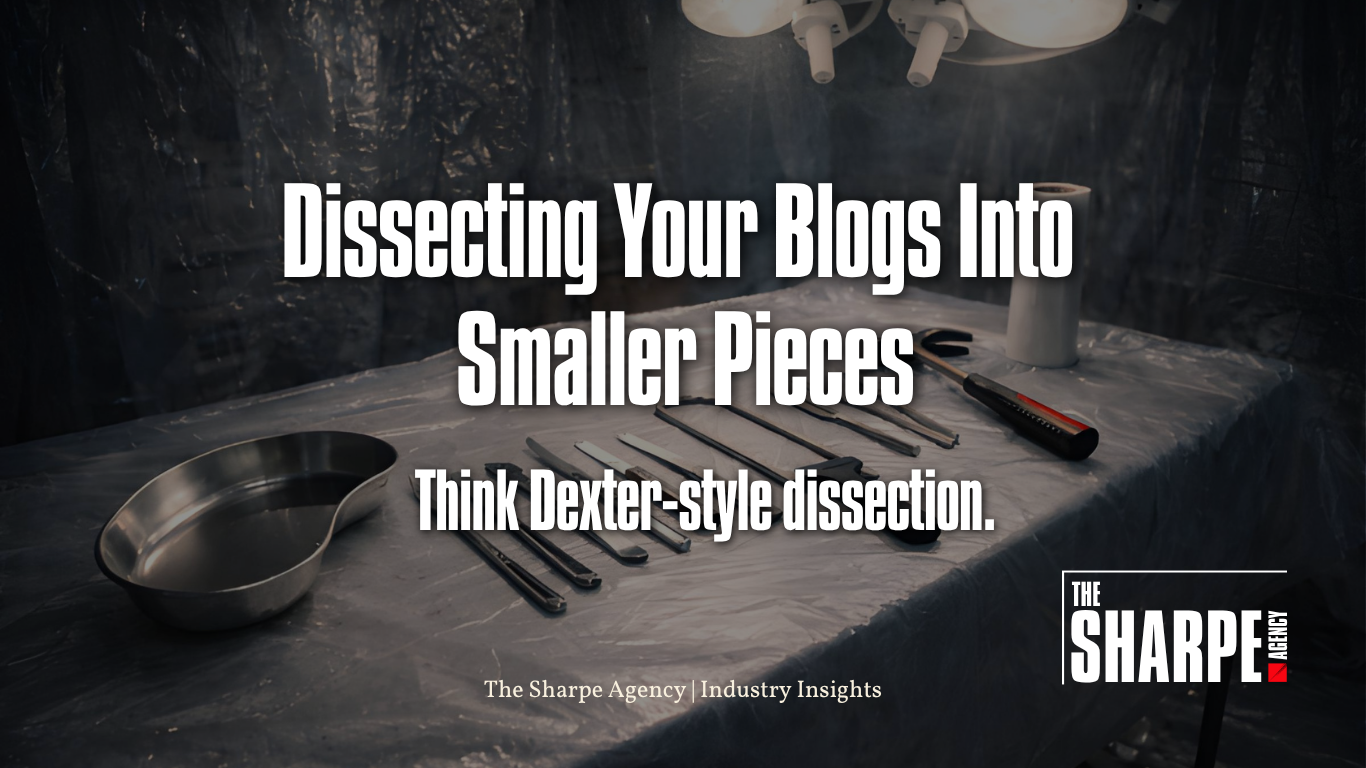 Image of a table with instruments of dissection with the sharpe agency logo